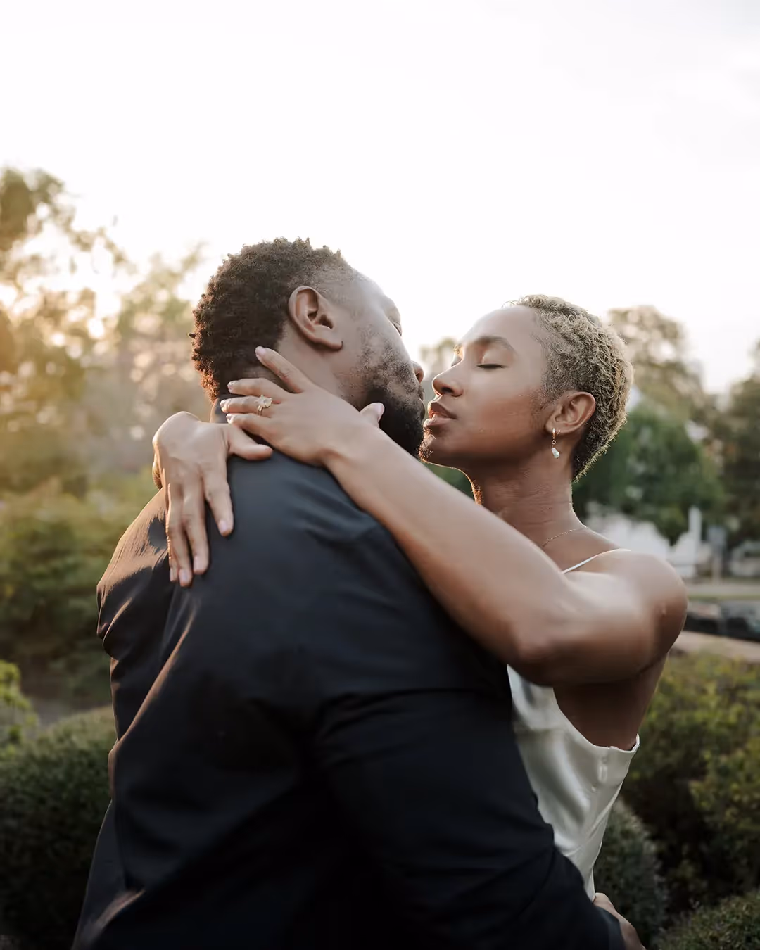 Elegant wedding photography in Wilmington, North Carolina - bride and groom in golden hour light